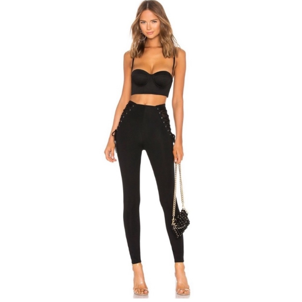 H.ours Revolve High and Wide Lace Up Leggings Sexy Festival Concert Black Small - Picture 3 of 12